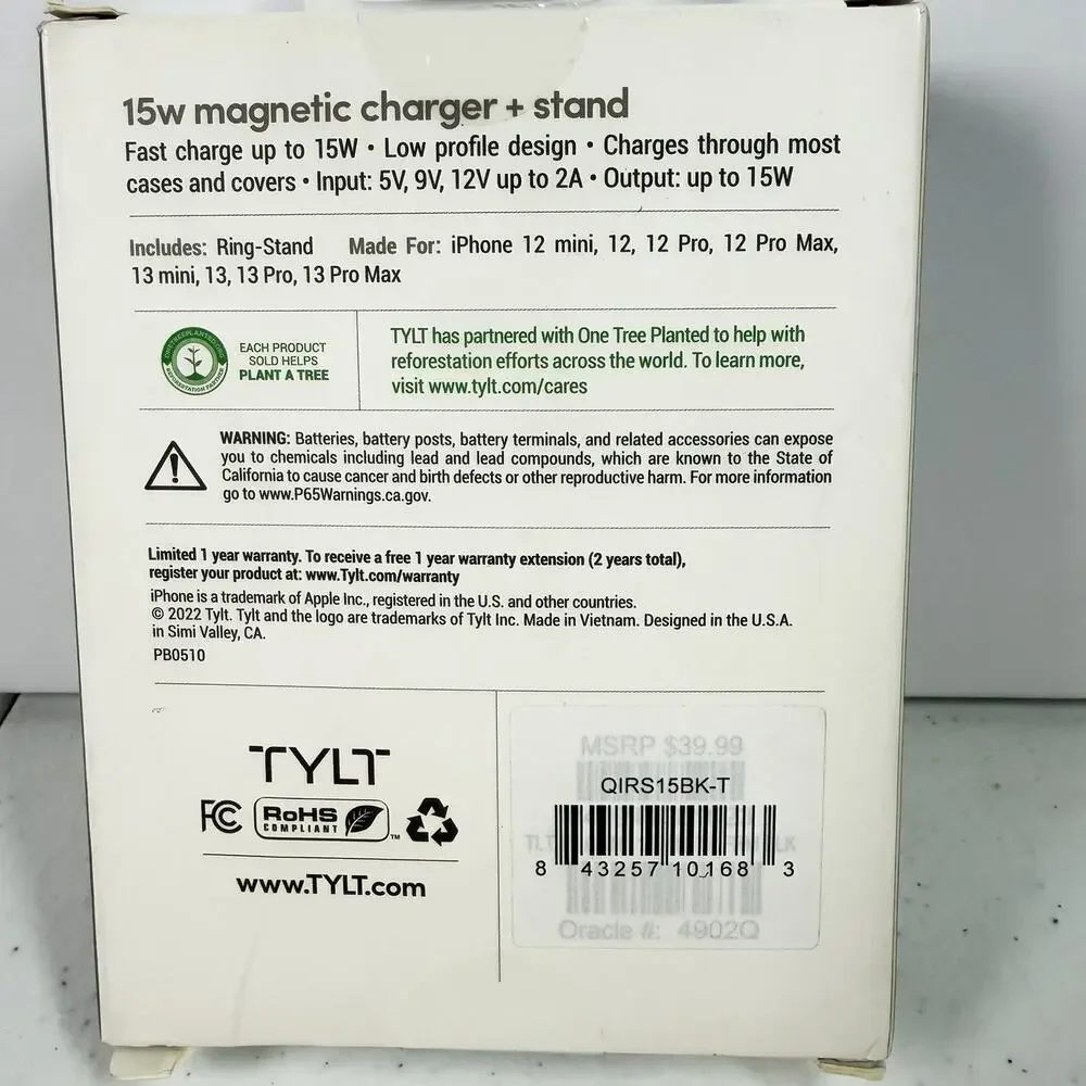 TYLT Ring-Stand 15W Magnetic Charger Stand for iPhone & AirPods NIB